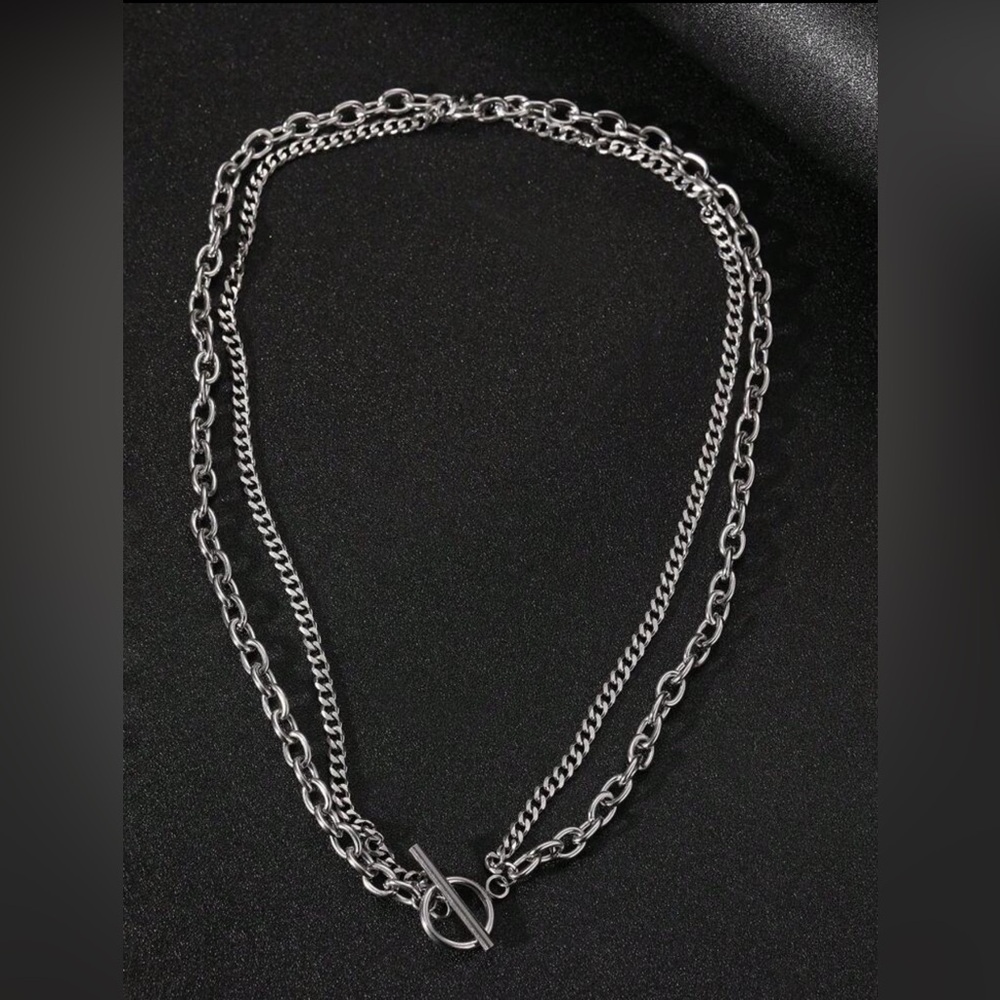 Silver Plated Stainless Steel 1pc Chain Necklace with Toggle Clasp - Picture 2 of 3